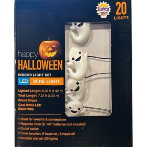 Happy Halloween Indoor Ghost LED Light Set 20 Lights 7.33 ft